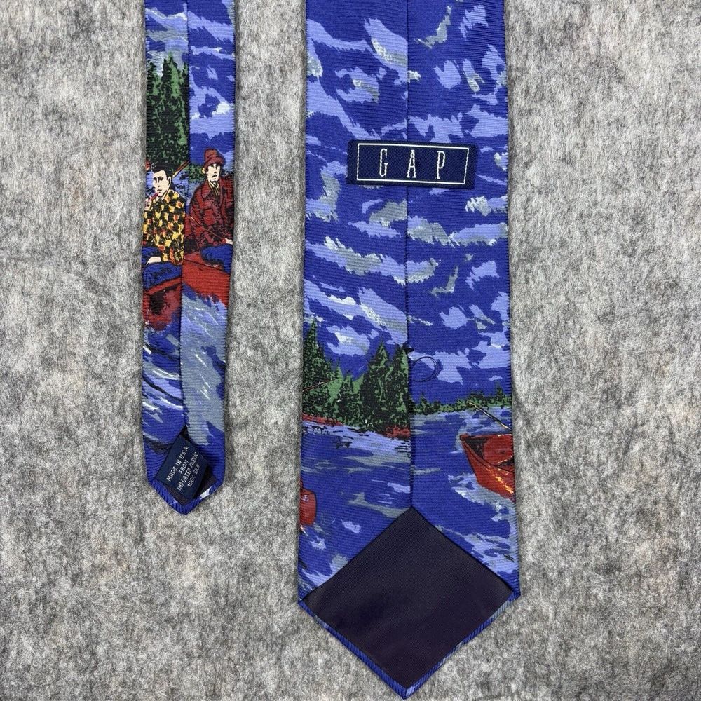 Vintage GAP Fishing Hunting Neck Tie Outdoors 90s‎ USA Silk Blue Nature - Picture 8 of 9